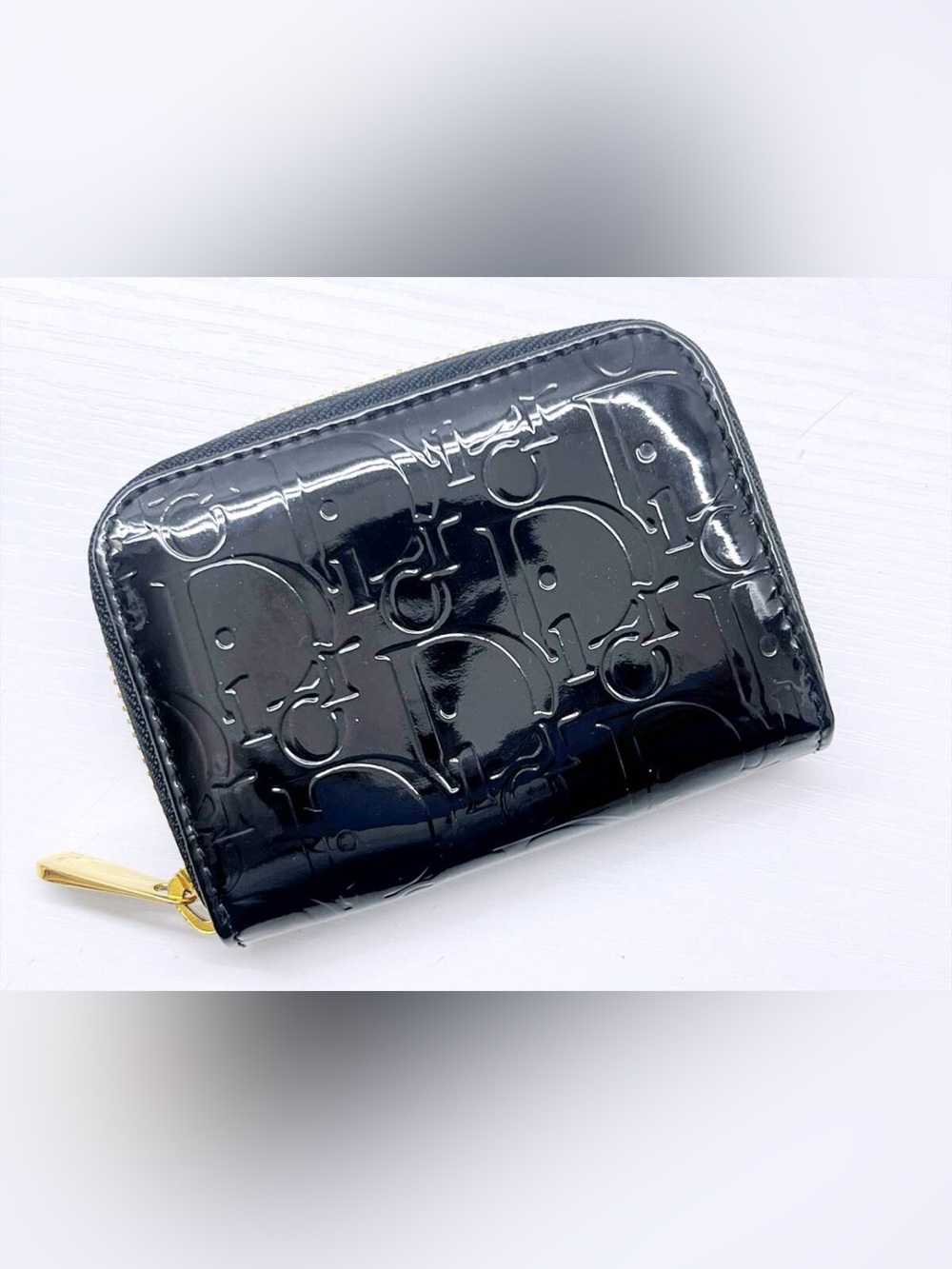 Christian Dior Trotter Black/Pink Patent Leather Round Zip Coin Small Wallet